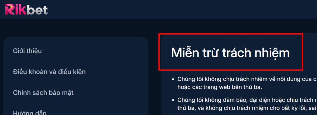 Miễn trừ trách nhiệm Rikbet - Tổng hợp các quy định cần biết 1 Miễn trừ trách nhiệm Rikbet